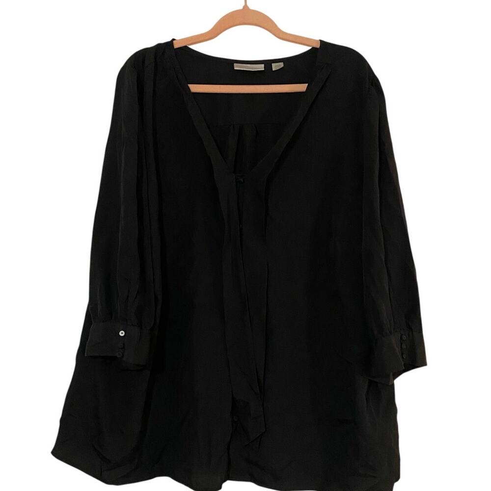 Avenue Black Tie-Front Blouse - Plus Size 26/28